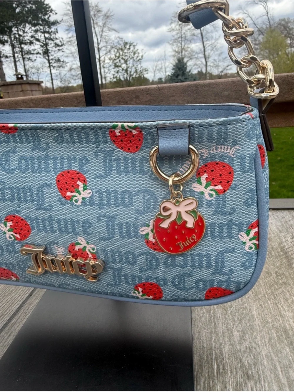 Juicy Couture NWT Light Blue Strawberry Small Bag - Picture 2 of 8